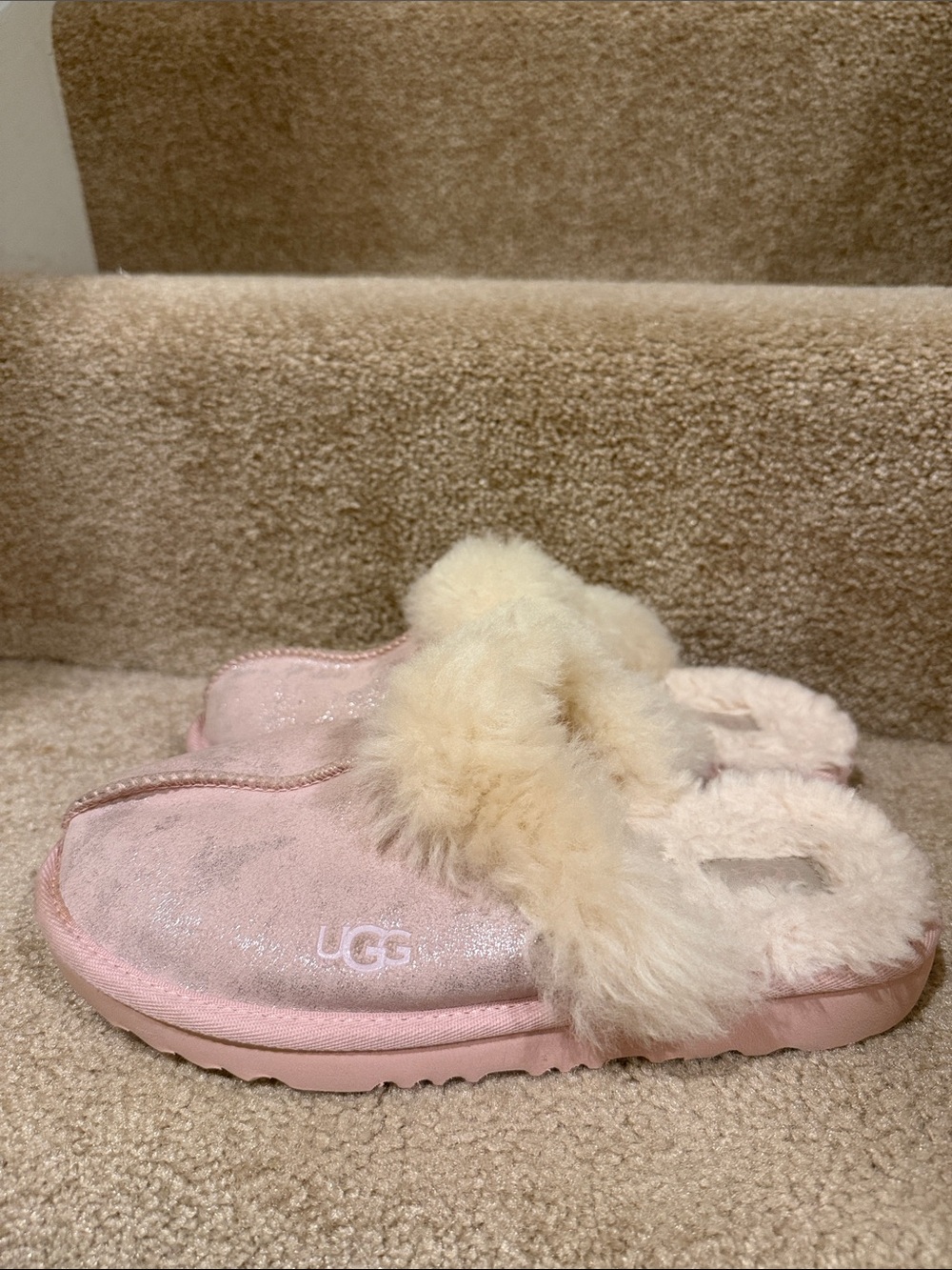 UGG Kids Blush Pink Shearling Clog Slippers